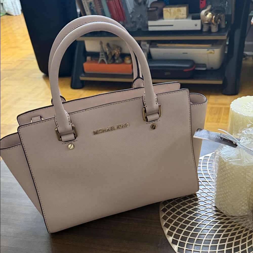 Michael Kors Blush Saffiano Leather Satchel with Gold Hardware